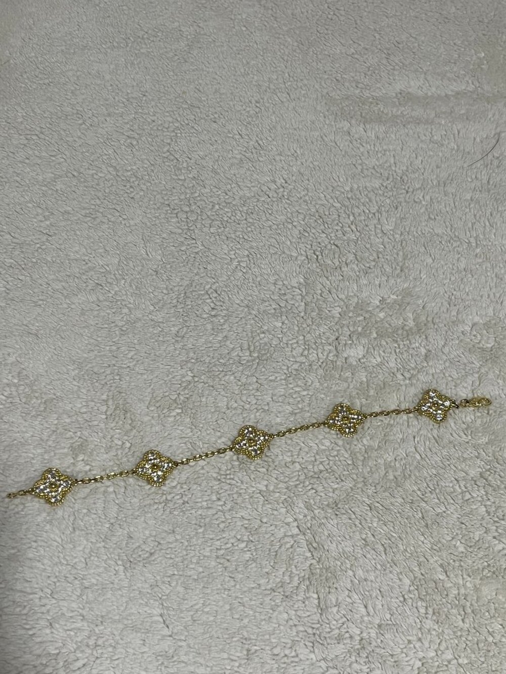 NEW Five Motif Bracelet 18K Gold Plated Diamonds 7.5" Link Chain